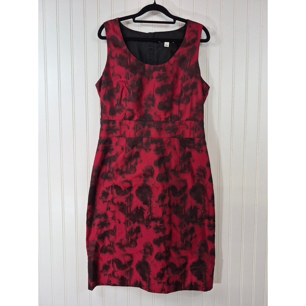 Banana Republic Red Black Abstract Print Sleeveless Sheath Dress Size 10